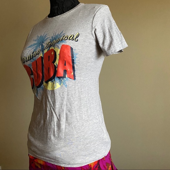 Gray Cuba Graphic Travel Crewneck Tee Tropical Paraiso Kids 11-12 Women XS - Picture 2 of 2